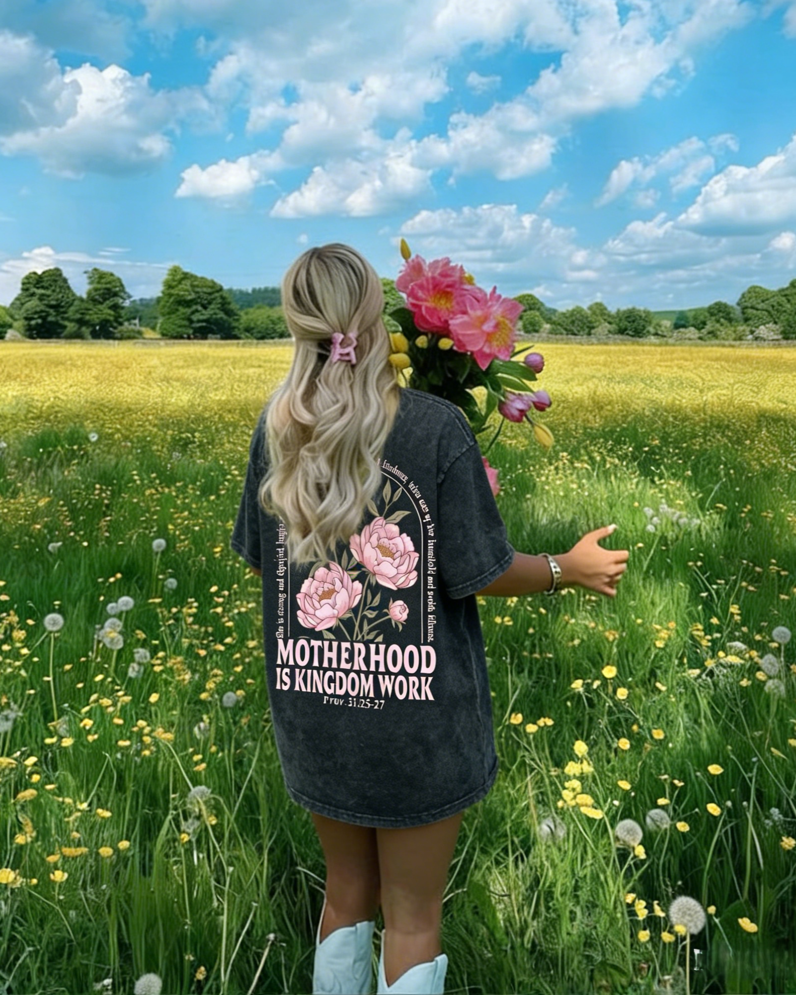 Motherhood Is Kingdom Work Double Sided Unisex Washed Christian T-shirt