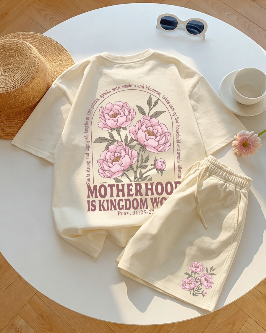 Motherhood Is Kingdom Work Double Sided Unisex Christian Washed T-Shirt & Shorts