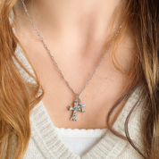 Diamond-Studded Double Pendant Cross Necklace