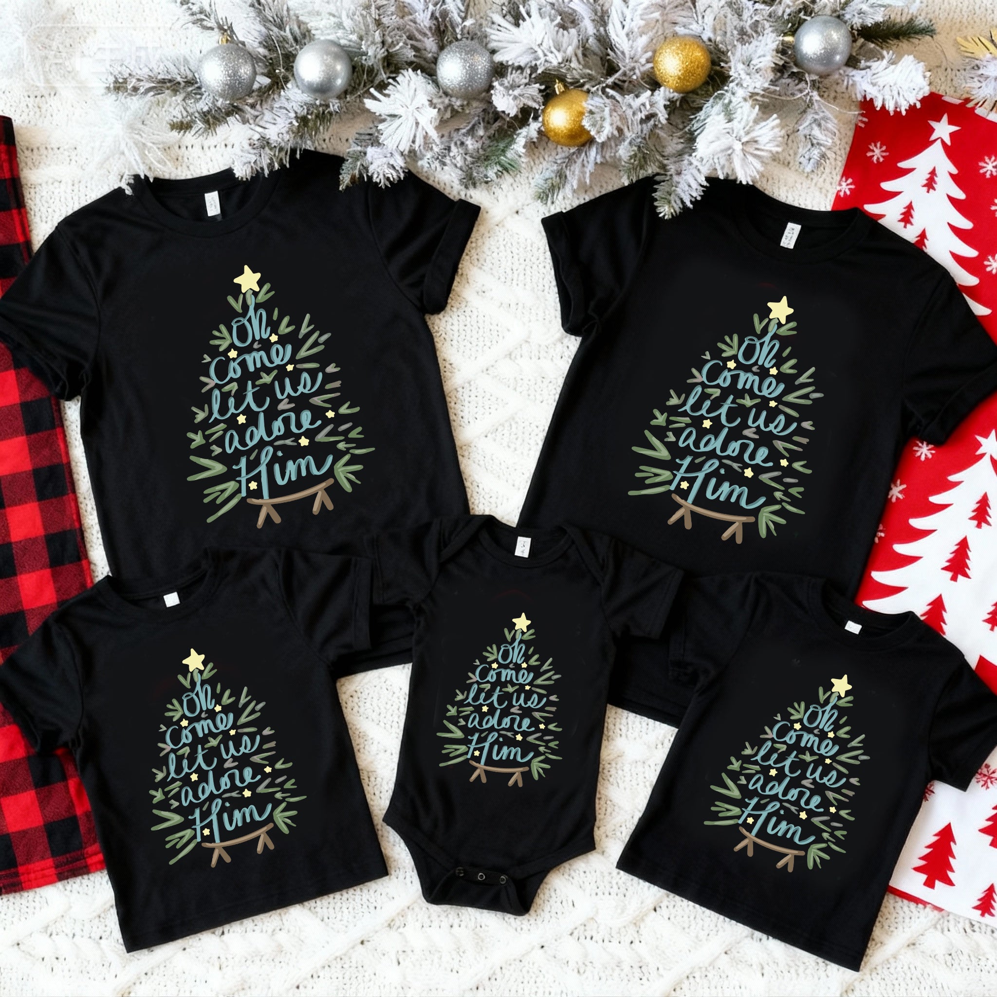 Oh Come Let Us Adore Him Family Matching T-Shirts
