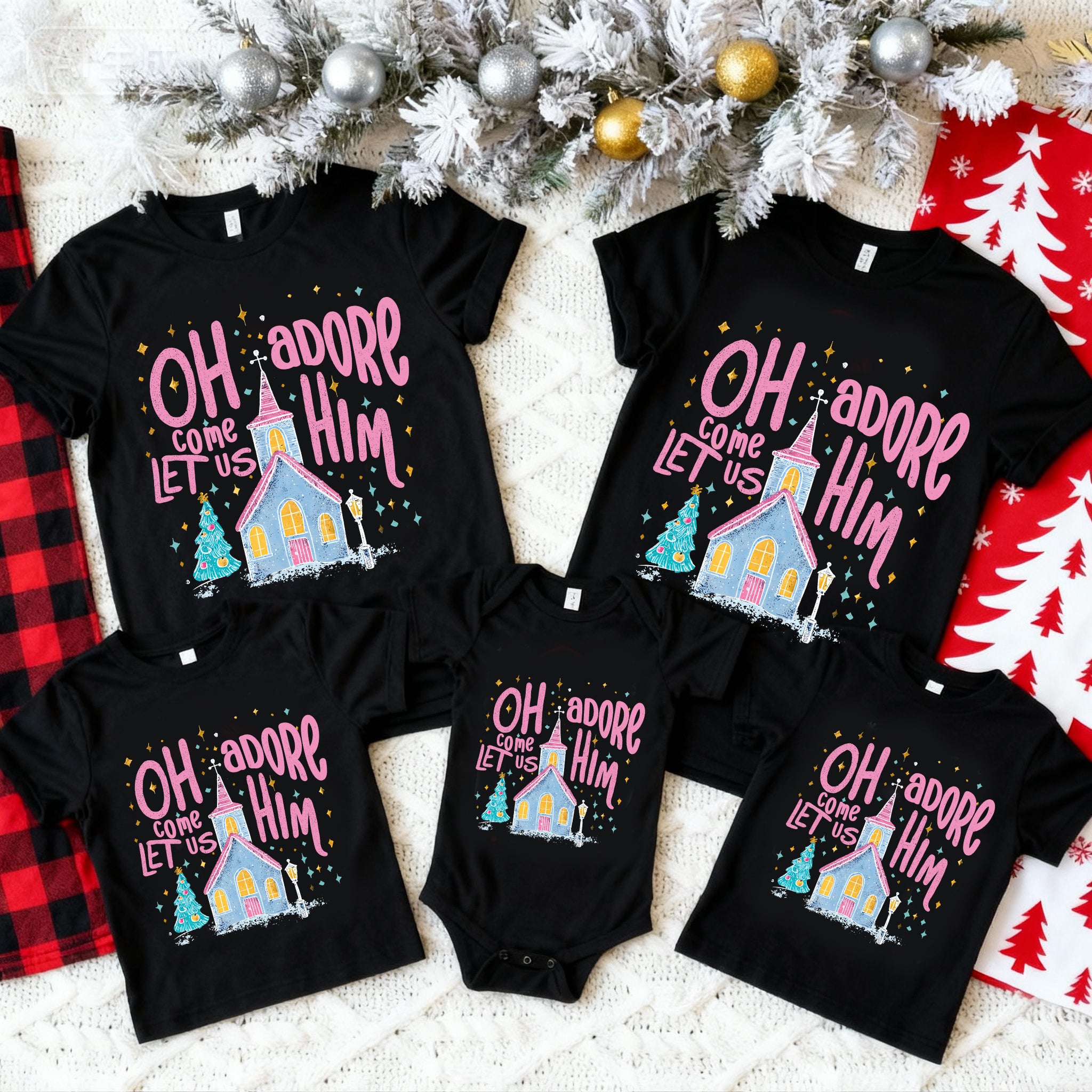 Oh Come Let Us Adore Him Family Matching T-Shirts