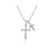 Diamond-Studded Double Pendant Cross Necklace